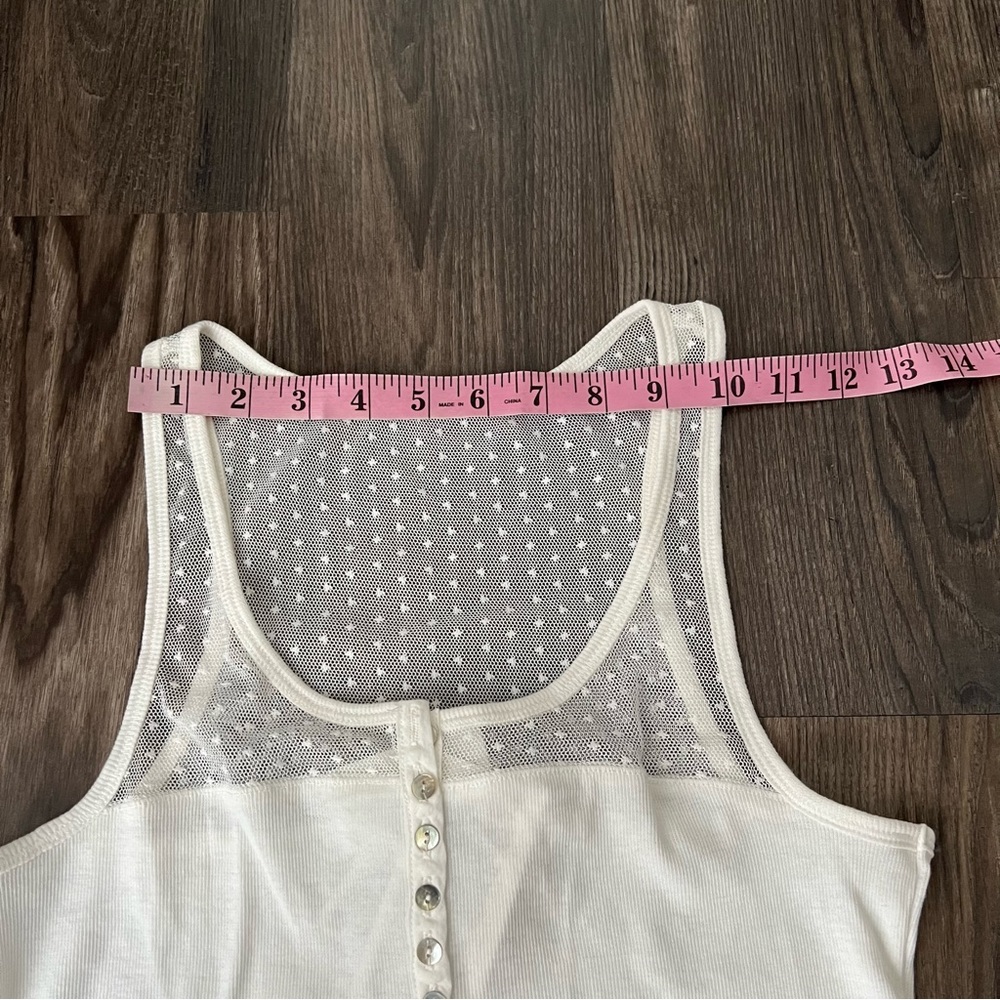 H&M NEW Cream Ribbed Tank Top with Mesh Detail - Picture 7 of 9